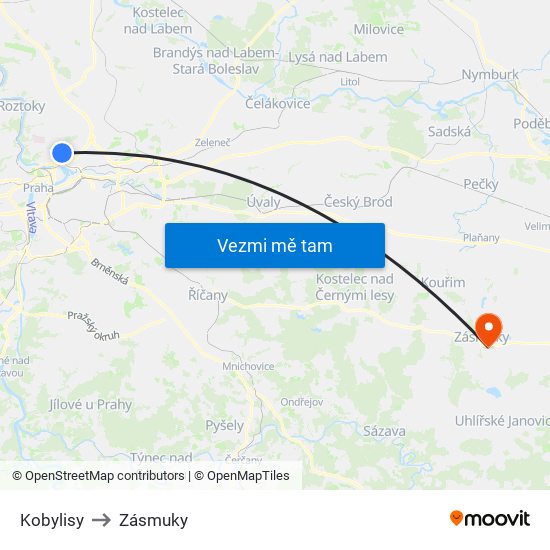 Kobylisy to Zásmuky map