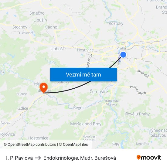 I. P. Pavlova to Endokrinologie, Mudr. Burešová map