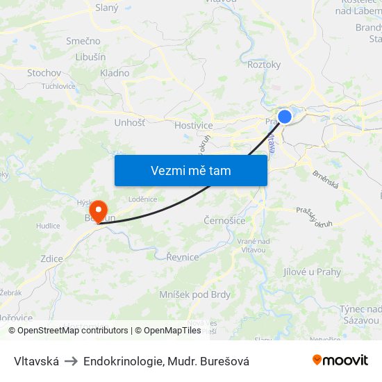 Vltavská to Endokrinologie, Mudr. Burešová map