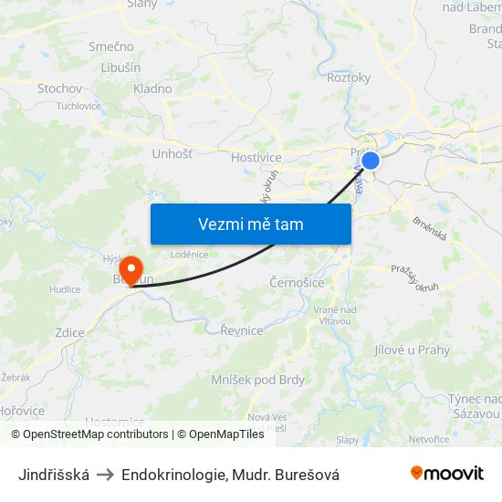 Jindřišská to Endokrinologie, Mudr. Burešová map