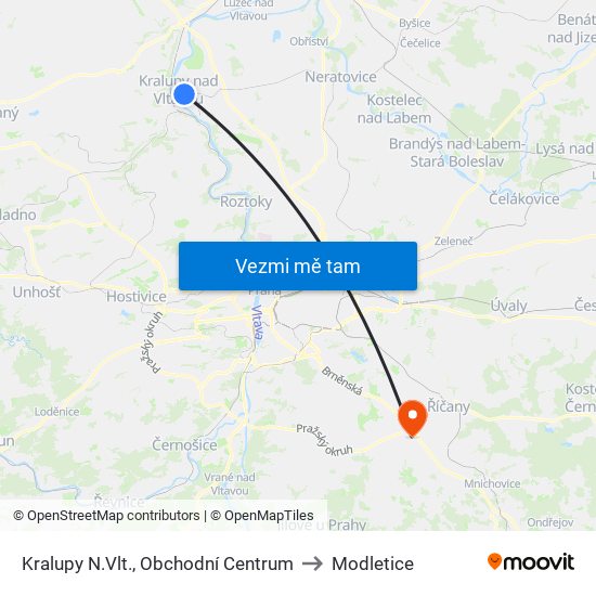 Kralupy N.Vlt., Obchodní Centrum to Modletice map