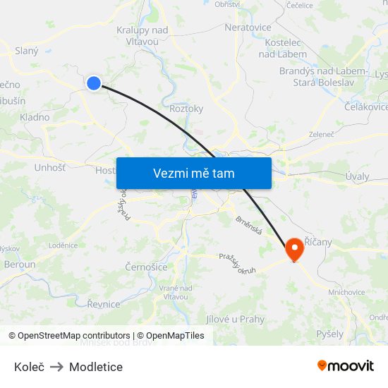 Koleč to Modletice map