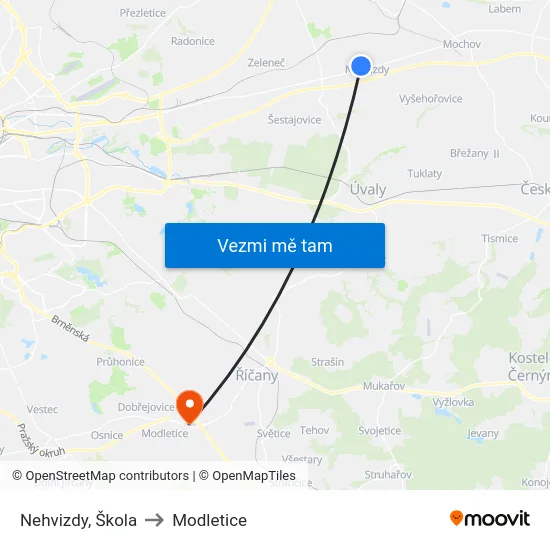 Nehvizdy, Škola to Modletice map