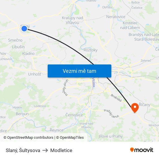 Slaný, Šultysova to Modletice map