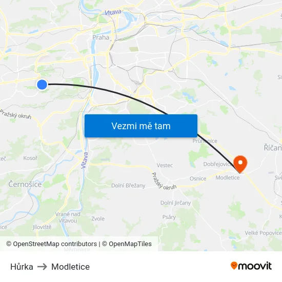 Hůrka to Modletice map