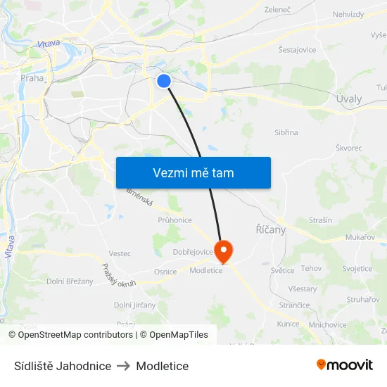 Sídliště Jahodnice to Modletice map