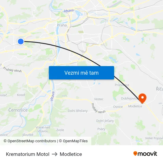 Krematorium Motol to Modletice map