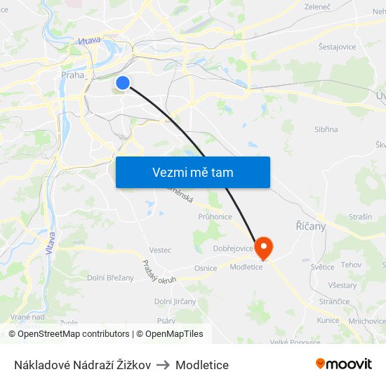 Nákladové Nádraží Žižkov to Modletice map