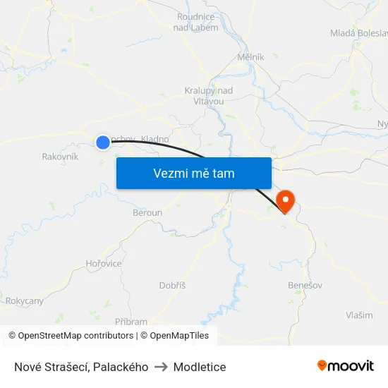 Nové Strašecí, Palackého to Modletice map