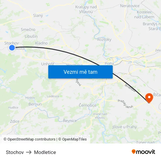 Stochov to Modletice map