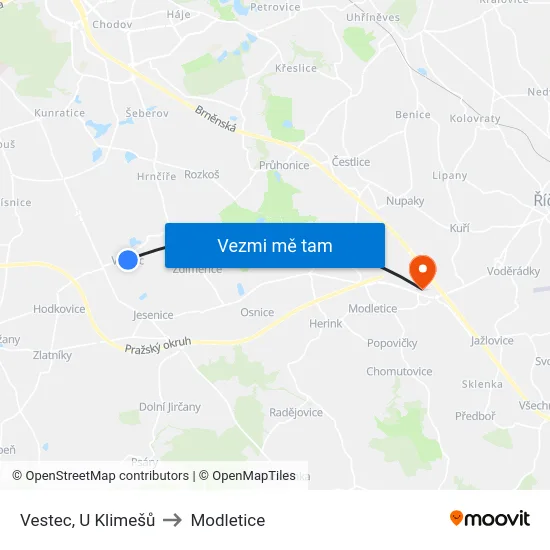 Vestec, U Klimešů to Modletice map