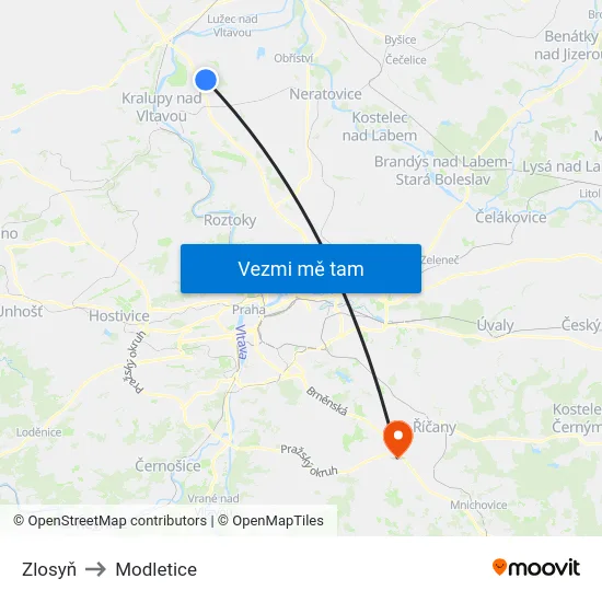 Zlosyň to Modletice map