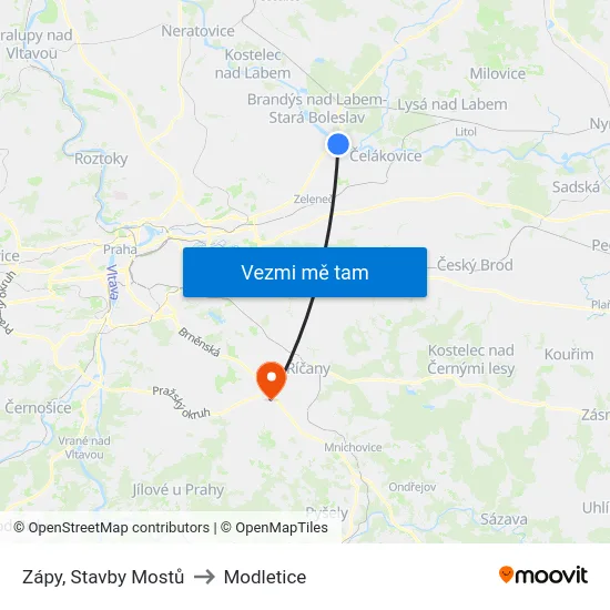 Zápy, Stavby Mostů to Modletice map