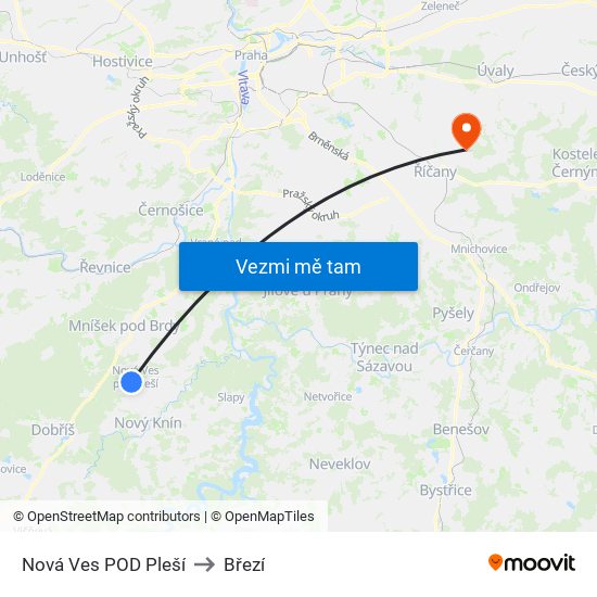 Nová Ves POD Pleší to Březí map