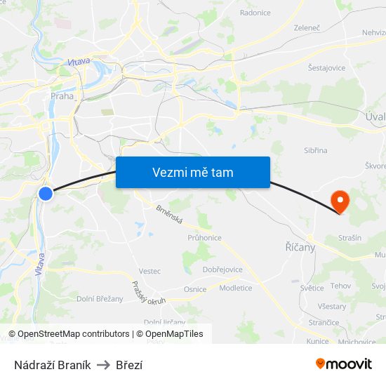 Nádraží Braník to Březí map