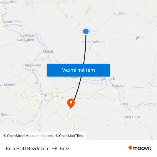 Bělá POD Bezdězem to Březí map