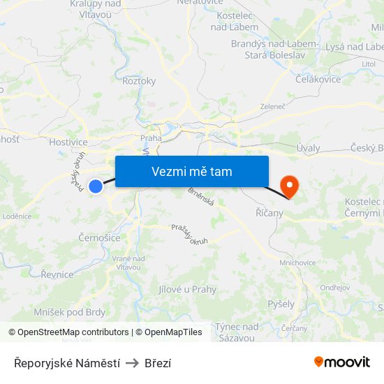 Řeporyjské Náměstí to Březí map
