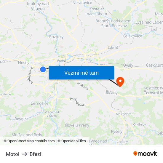 Motol to Březí map