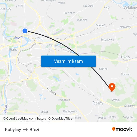 Kobylisy (K) to Březí map