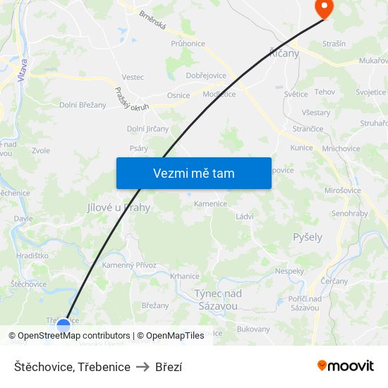 Štěchovice, Třebenice to Březí map