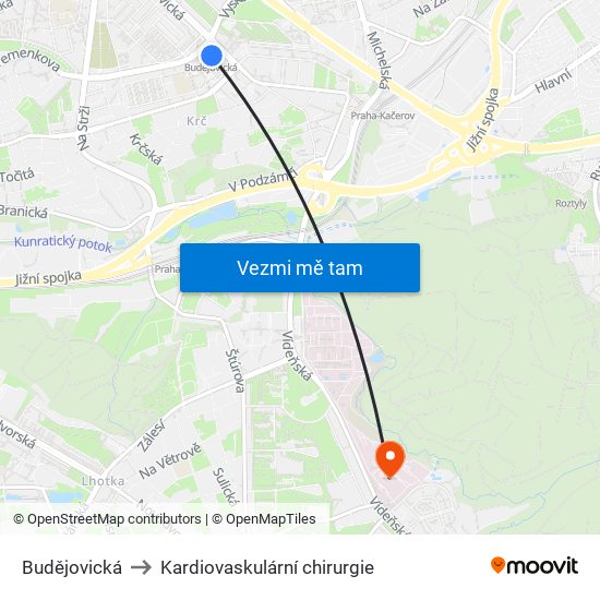 Budějovická to Kardiovaskulární chirurgie map