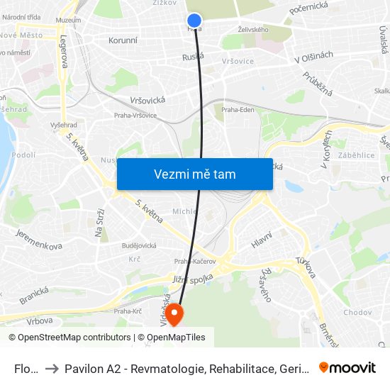 Flora to Pavilon A2 - Revmatologie, Rehabilitace, Geriatrie map