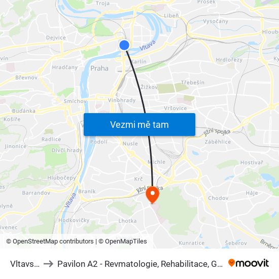 Vltavská to Pavilon A2 - Revmatologie, Rehabilitace, Geriatrie map