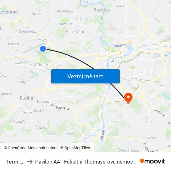 Terminál 1 to Pavilon A4 - Fakultní Thomayerova nemocnice s poliklinikou map