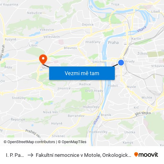 I. P. Pavlova to Fakultní nemocnice v Motole, Onkologická klinika 2. LF UK map