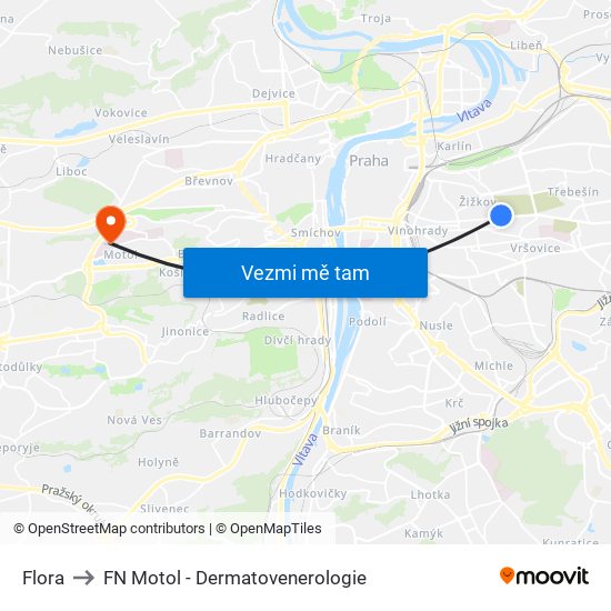 Flora to FN Motol - Dermatovenerologie map