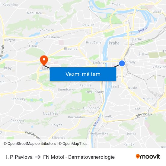 I. P. Pavlova to FN Motol - Dermatovenerologie map