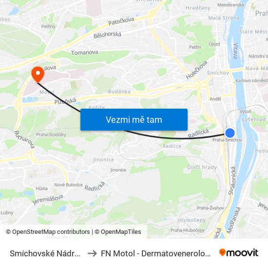 Smíchovské Nádraží to FN Motol - Dermatovenerologie map