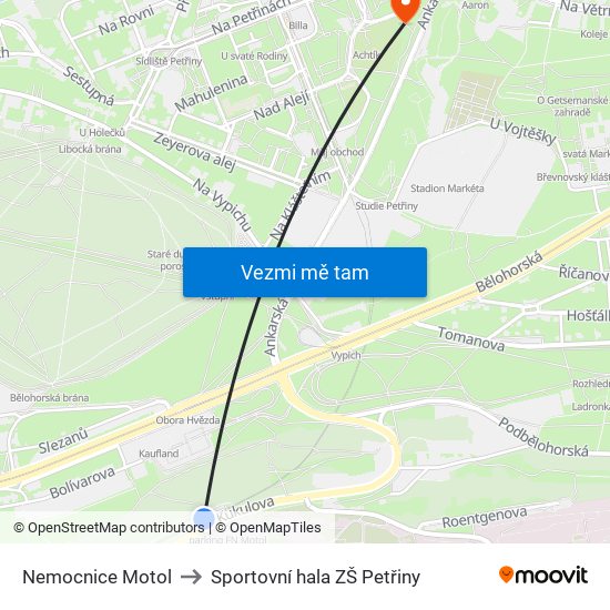Nemocnice Motol to Sportovní hala ZŠ Petřiny map