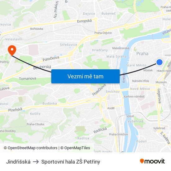 Jindřišská to Sportovní hala ZŠ Petřiny map