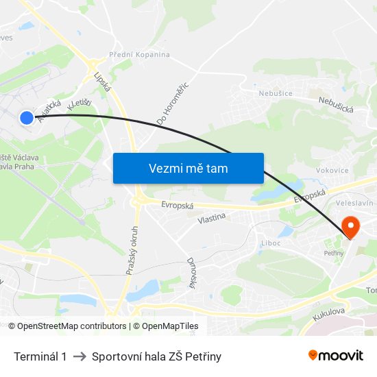 Terminál 1 to Sportovní hala ZŠ Petřiny map
