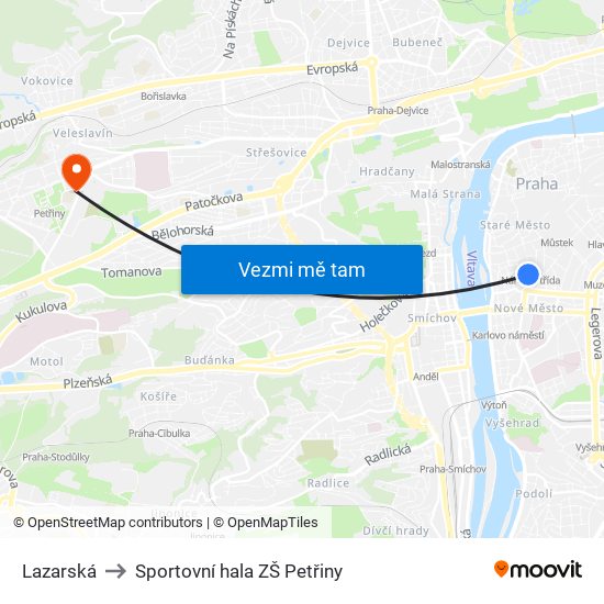 Lazarská to Sportovní hala ZŠ Petřiny map