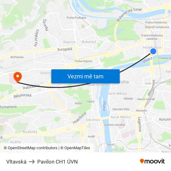 Vltavská to Pavilon CH1 ÚVN map