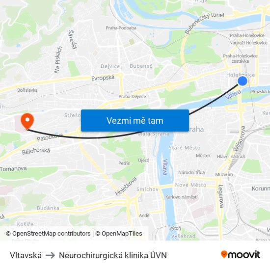 Vltavská to Neurochirurgická klinika ÚVN map