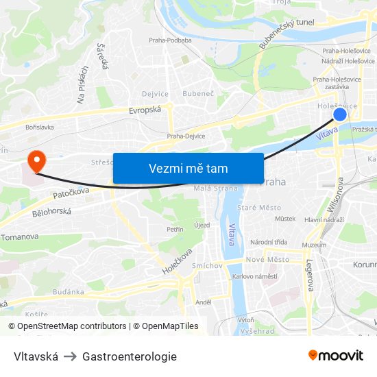 Vltavská to Gastroenterologie map