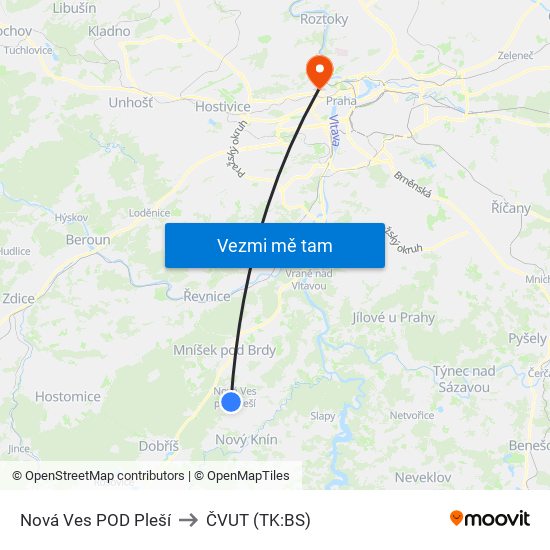 Nová Ves POD Pleší to ČVUT (TK:BS) map