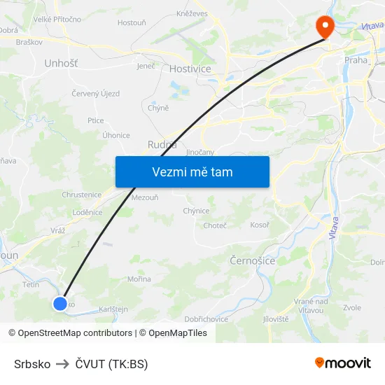 Srbsko to ČVUT (TK:BS) map