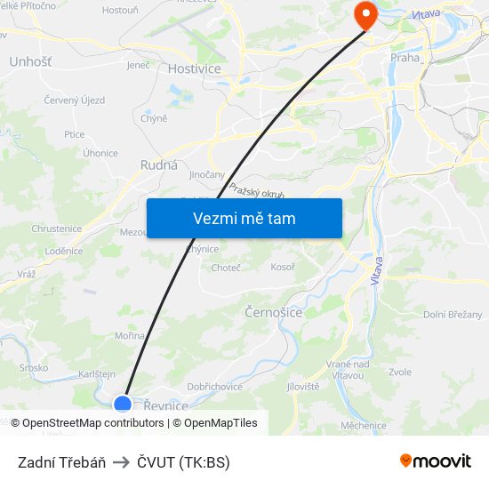 Zadní Třebáň to ČVUT (TK:BS) map