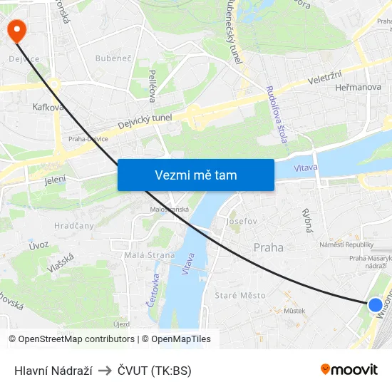Hlavní Nádraží to ČVUT (TK:BS) map