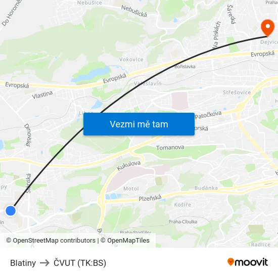 Blatiny to ČVUT (TK:BS) map