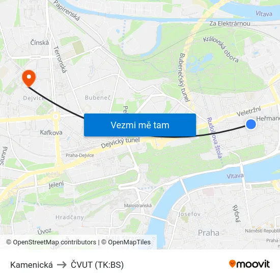 Kamenická to ČVUT (TK:BS) map