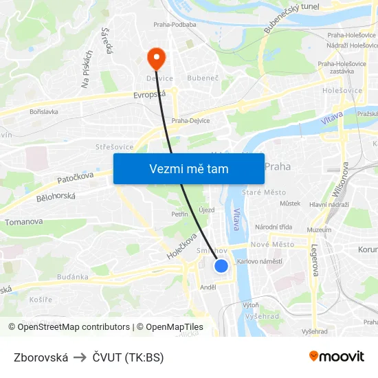 Zborovská to ČVUT (TK:BS) map