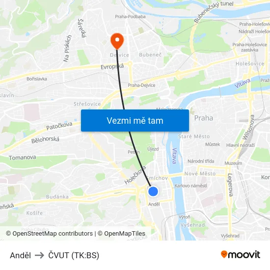 Anděl to ČVUT (TK:BS) map