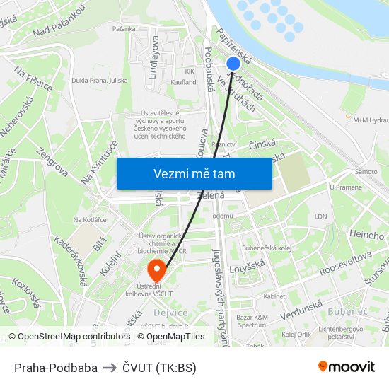 Praha-Podbaba to ČVUT (TK:BS) map