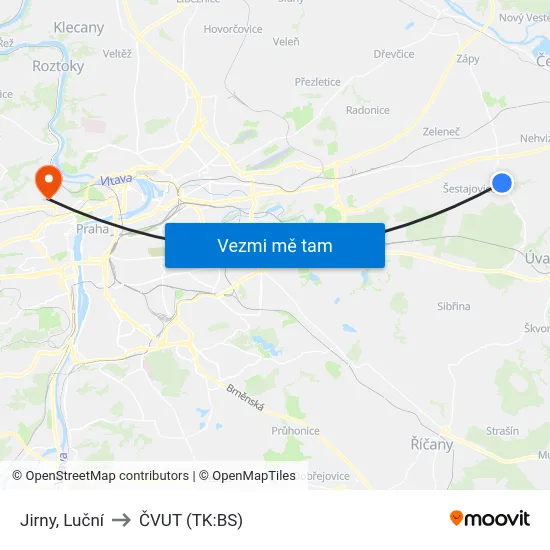 Jirny, Luční to ČVUT (TK:BS) map