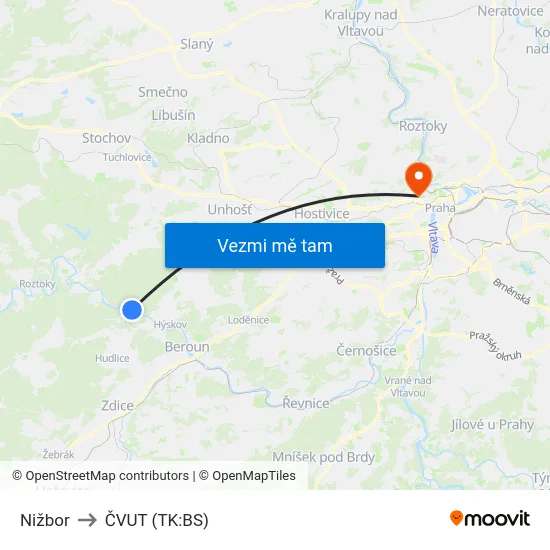 Nižbor to ČVUT (TK:BS) map